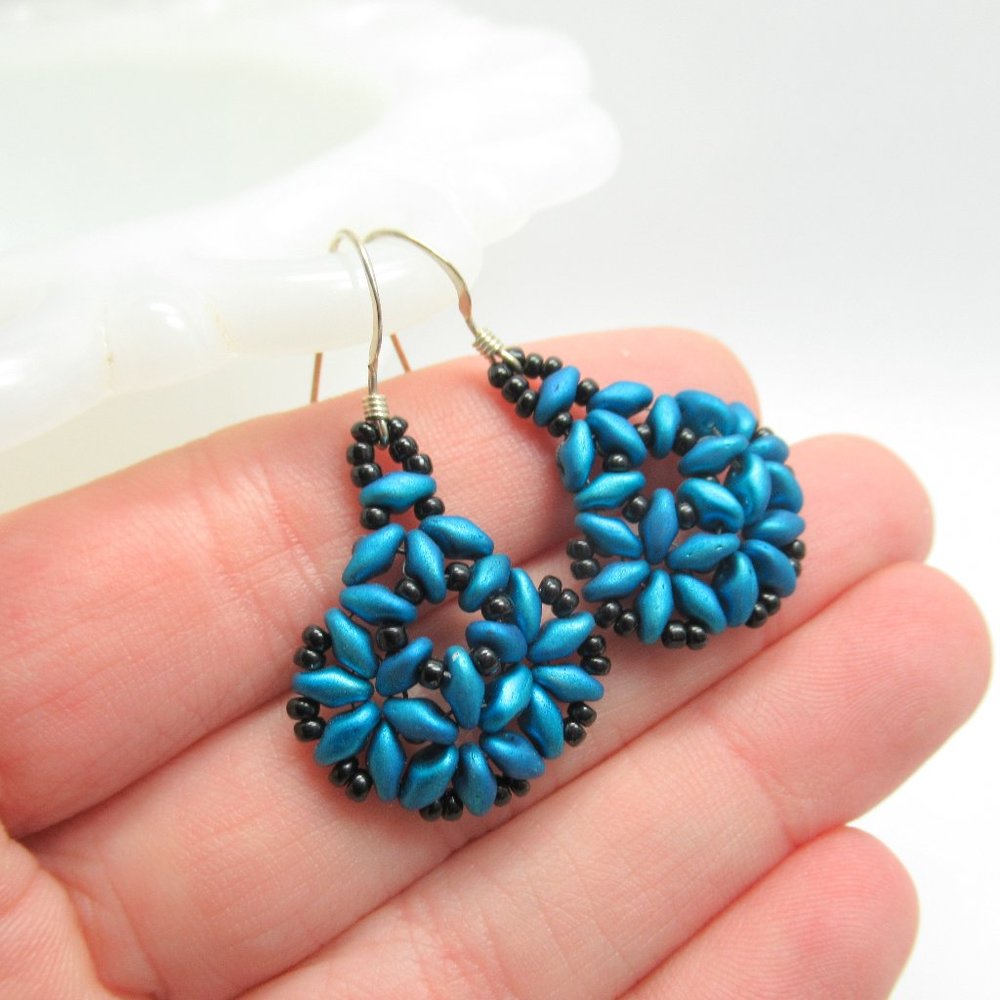 Woven Blue and Black Superduo earrings